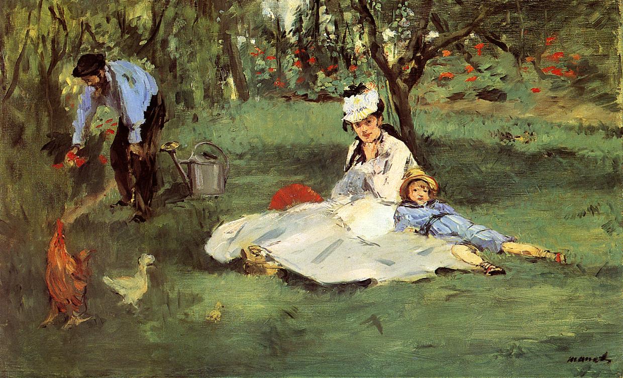The Monet family in their garden at Argenteuil, 1874 - Edouard Manet Painting